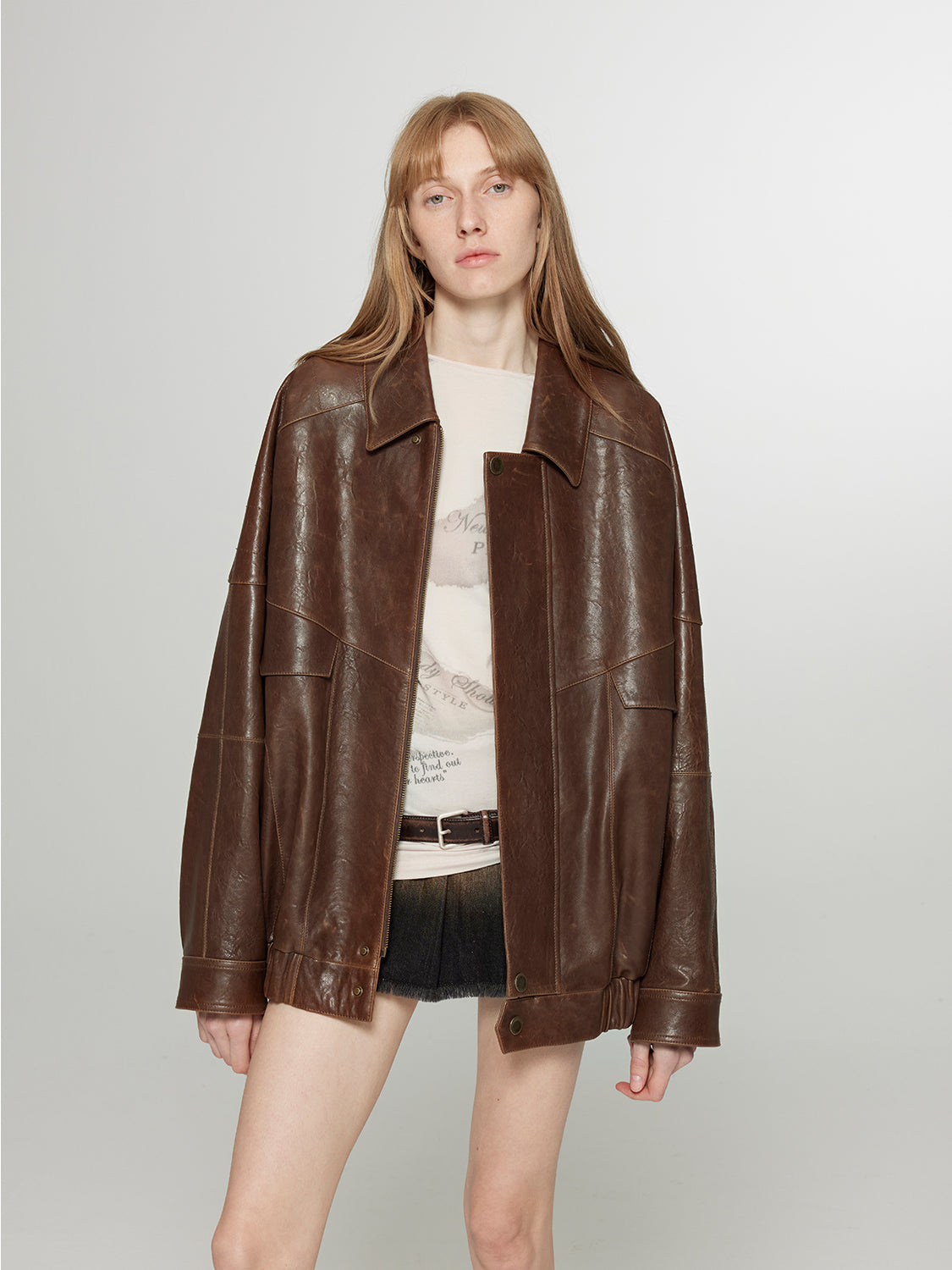 Rebel Vintage distressed waxed silhouette lapel leather jacket-0