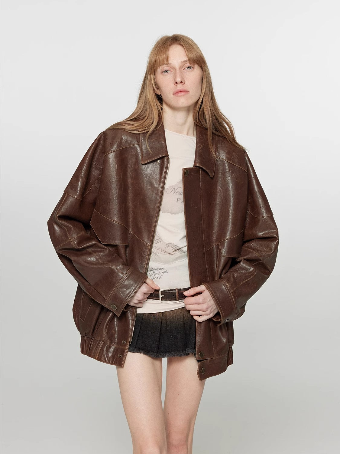 Rebel Vintage distressed waxed silhouette lapel leather jacket-3