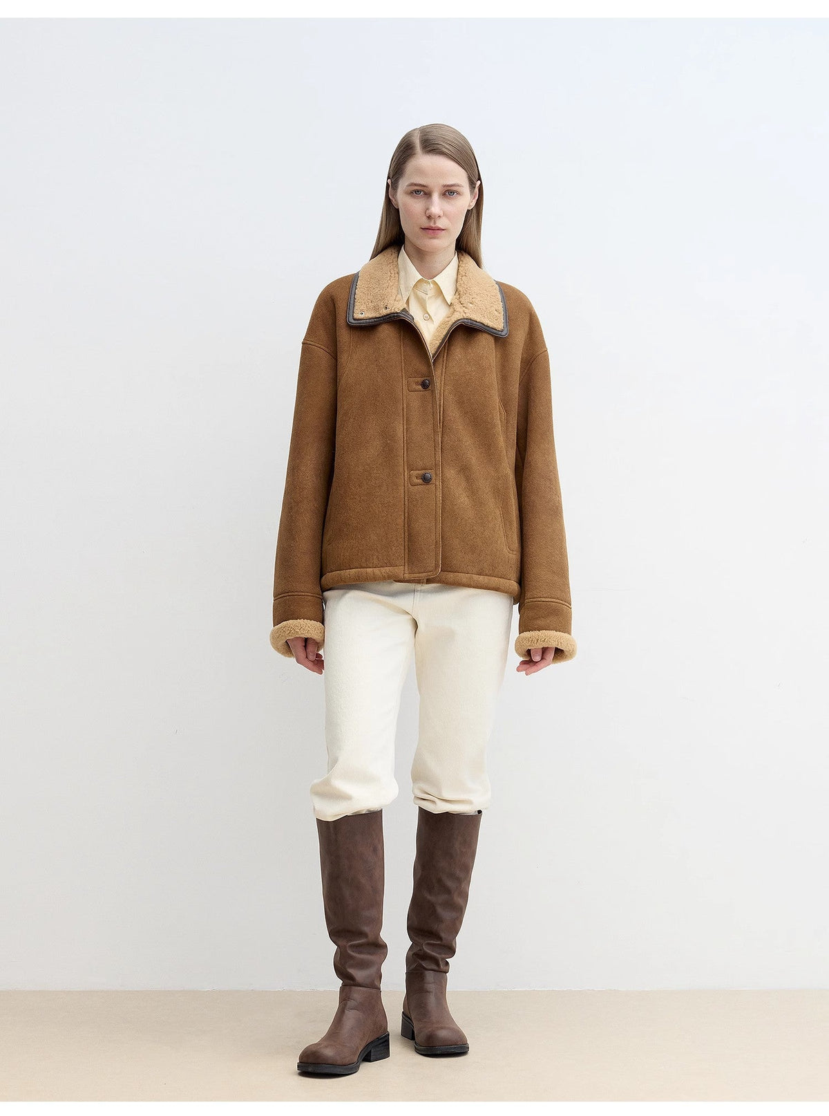 "Knight's Contract" Merino wool sheepskin coat with fur-faced stand-up collar-0