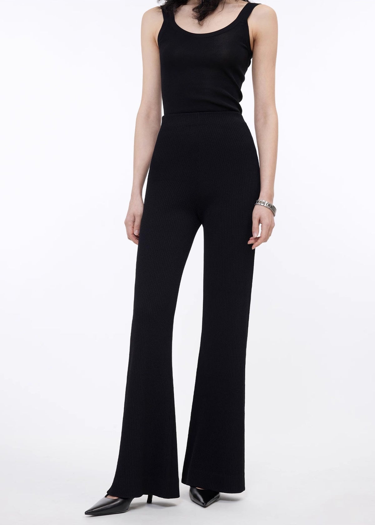 Knitted bootcut trousers, glutinous rice trousers, pit striped casual trousers-4
