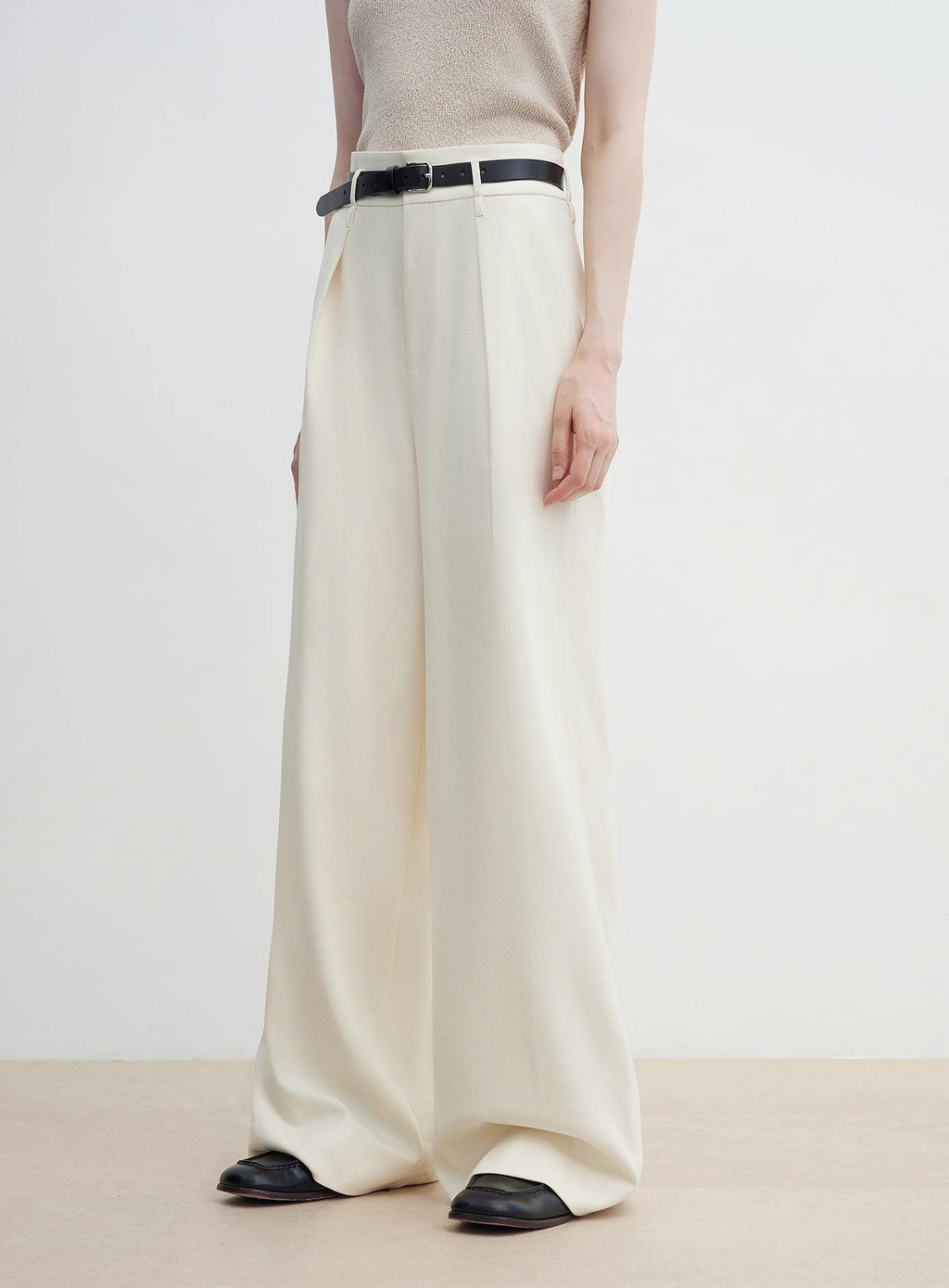 Women's white straight casual wide waist drape floor-length wide leg pants-4