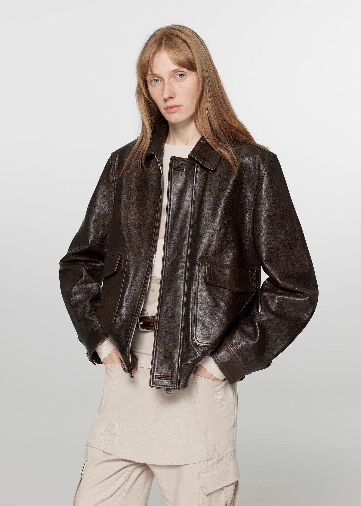 South City Old Lane Vintage Brown Aviator Leather Jacket-1