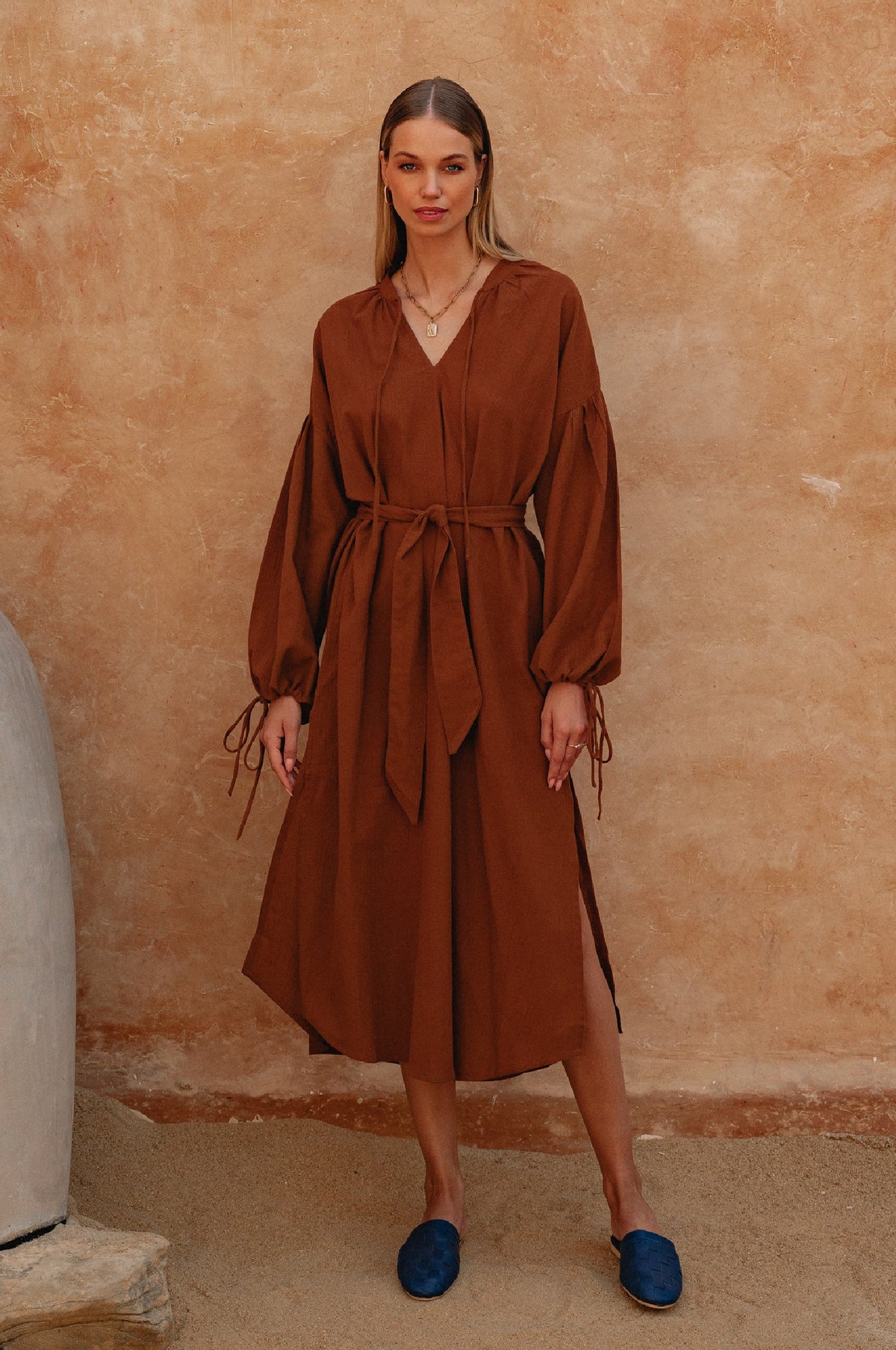Denise Long Sleeve Linen Kimono Dress-1