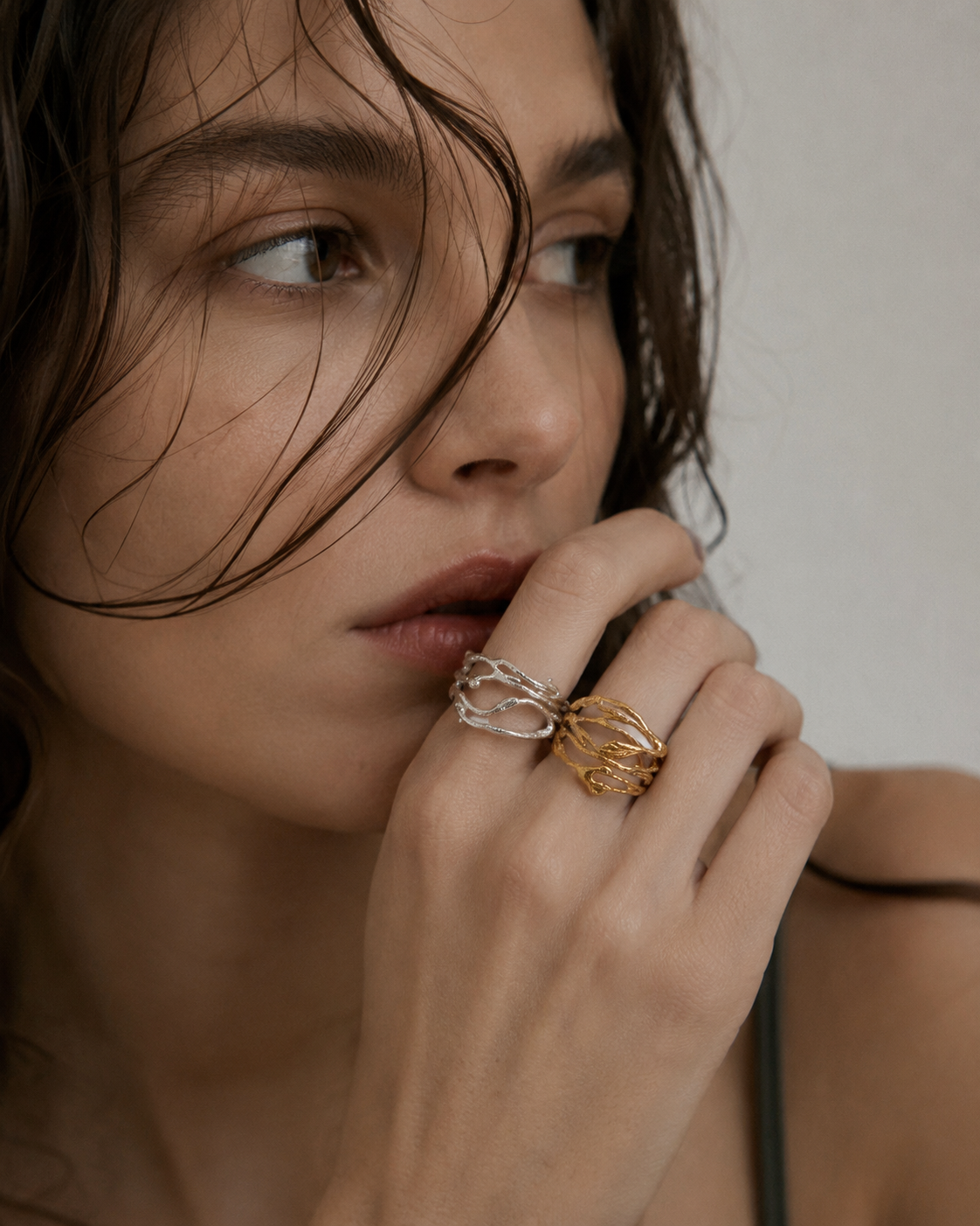 Jasmine Branch Ring, Handmade Minimalist Jewelry, Botanical Organic Band