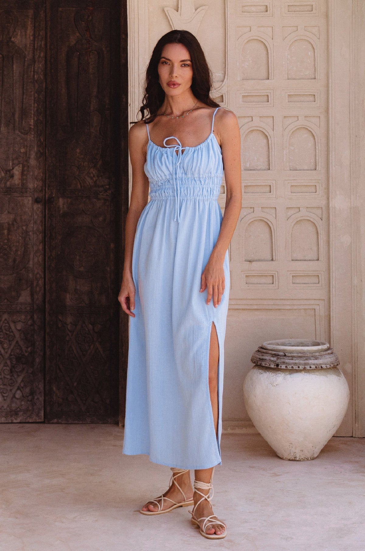 Eleanore Handcrafted Linen Midi Summer Dress-6