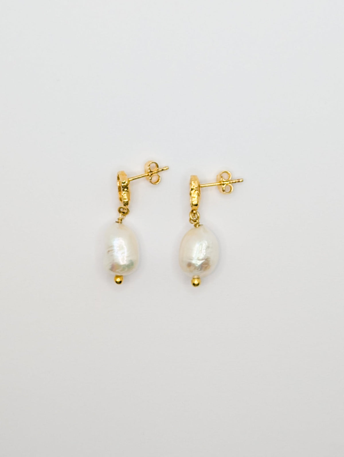 Gold Shelly Textured Mother of Pearl Drop Earrings-3