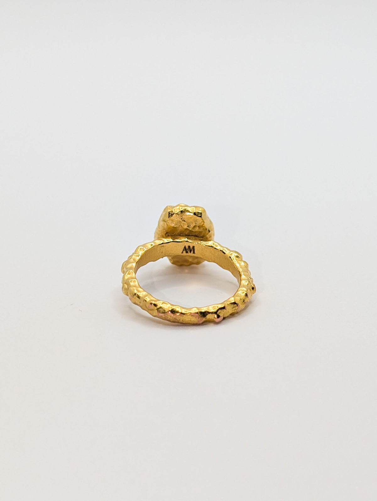 Gold Shelly Mother of Pearl Textured Bezel Ring-3