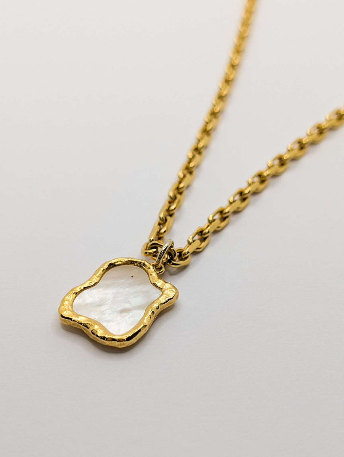 Gold Shelly Mother of Pearl Textured Bezel Necklace-0