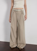 “Street Sketch”Fine-Spun Wool Fashion, Waistless Pleated Loose-Fitting Straight-Leg and Wide-Leg Casual Trousers for Women-5