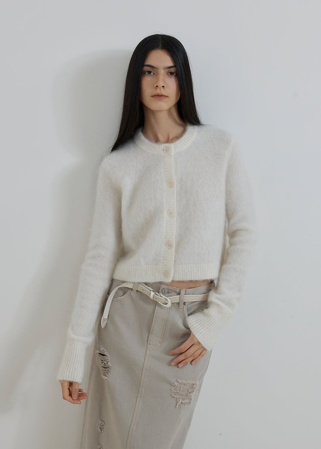 "Relaxation Notes" High-Proportion Mohair Knit Cardigan Women's Loose Short Round Neck Sweater Jacket-4