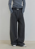 "Commuting Rules" Worsted Wool Blend Waistless Raw Edge Wide Leg Pants Slimming Scimitar Casual Pants-1