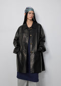 Notting Hill Diary Limited Edition Waxed Goat Leather/Retro Casual Lapel Mid-Length Leather Jacket-5