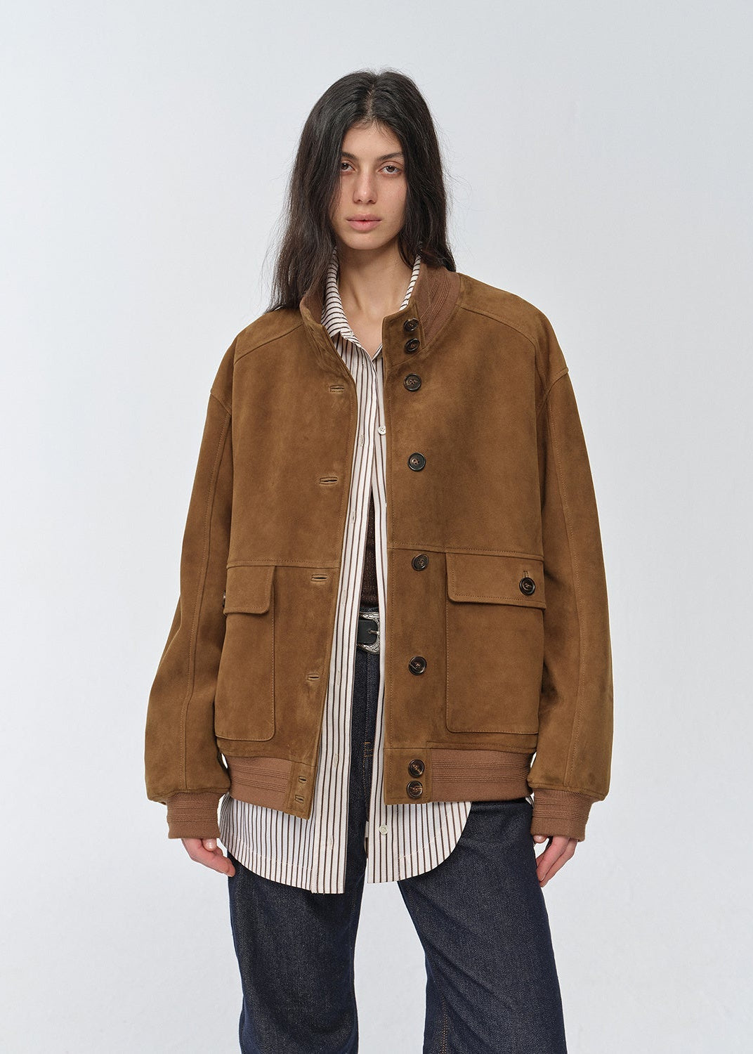 "Spring Whisper" Vintage imported suede sheepskin leather ribbed patchwork jacket-4