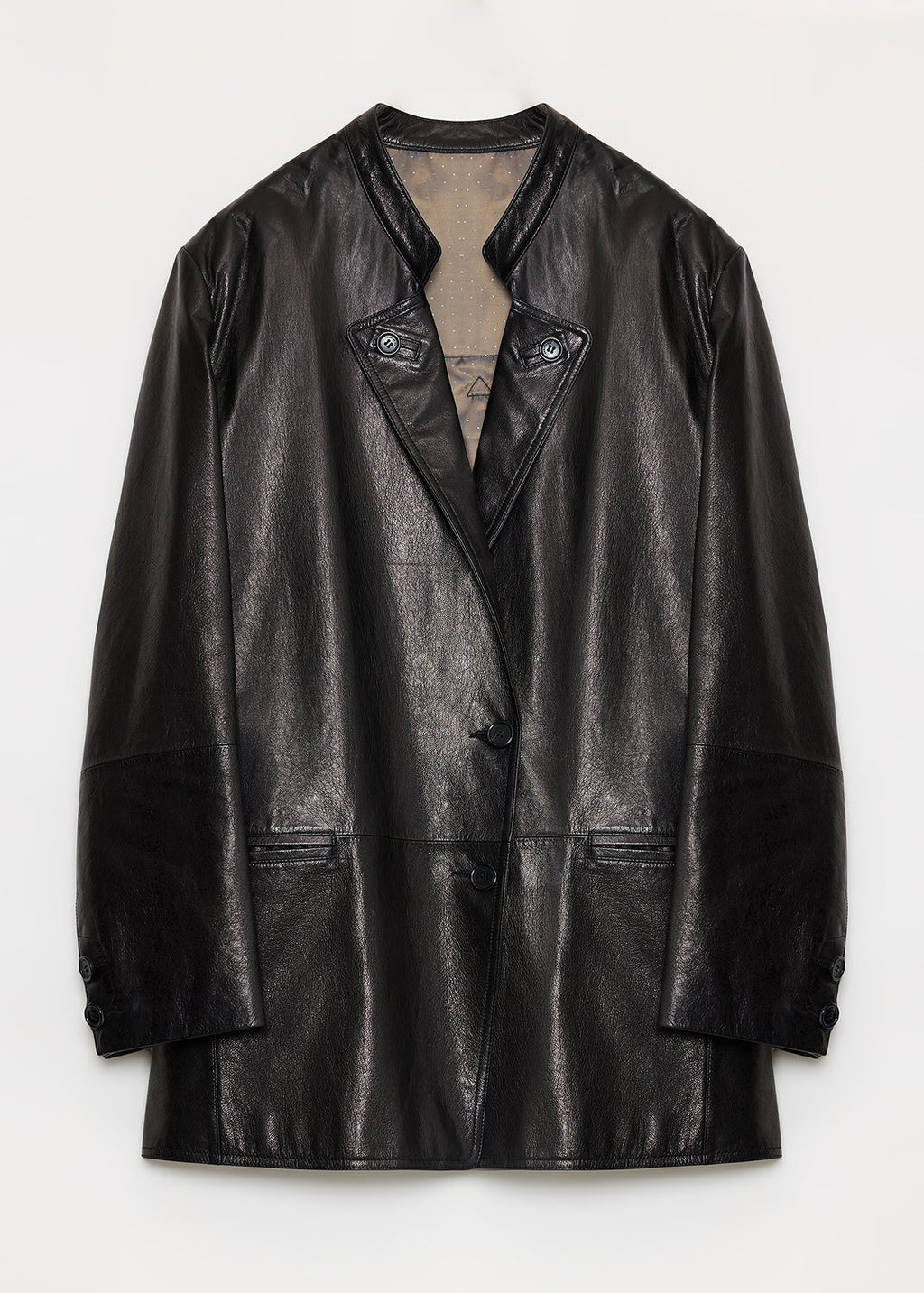 "Bavaria" vintage suede/waxy goatskin leather mid-length suit jacket-5