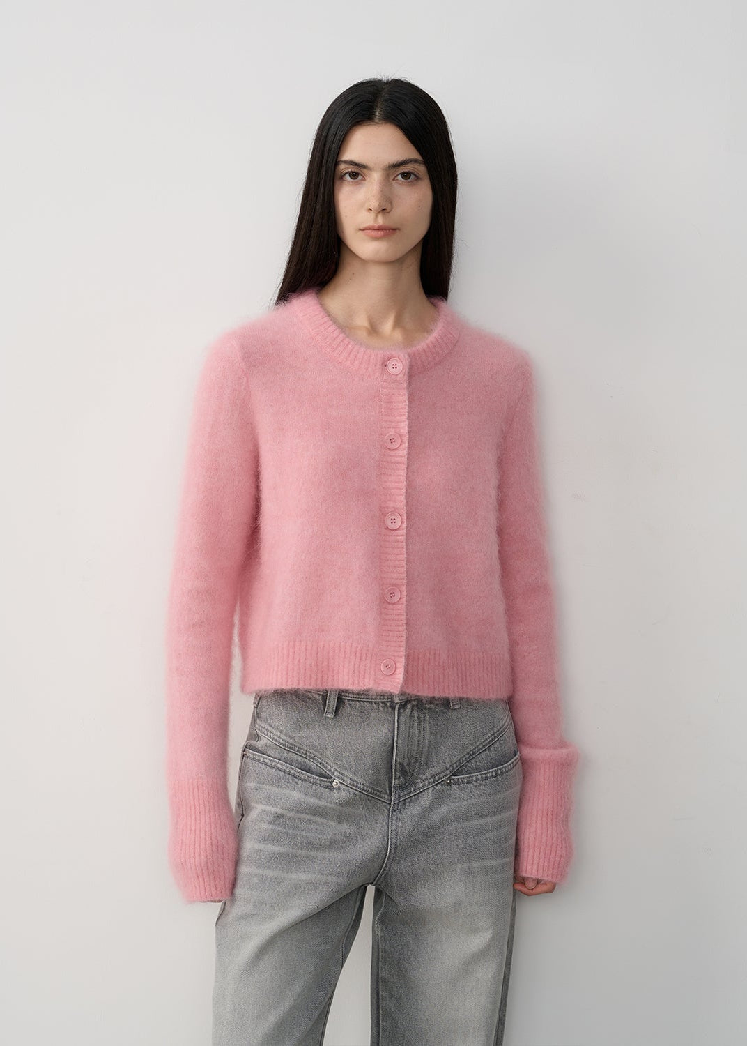 "Relaxation Notes" High-Proportion Mohair Knit Cardigan Women's Loose Short Round Neck Sweater Jacket-6