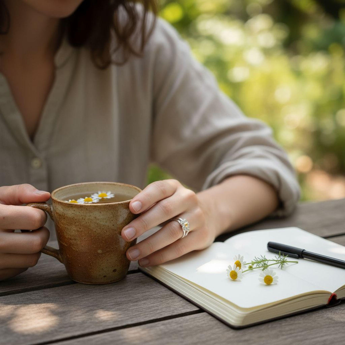 Real Chamomile Silver Ring, Handmade Nature Jewelry, Organic Flower Band, Gift for Energy & Resilience, Sustainable Sterling Silver 925-1