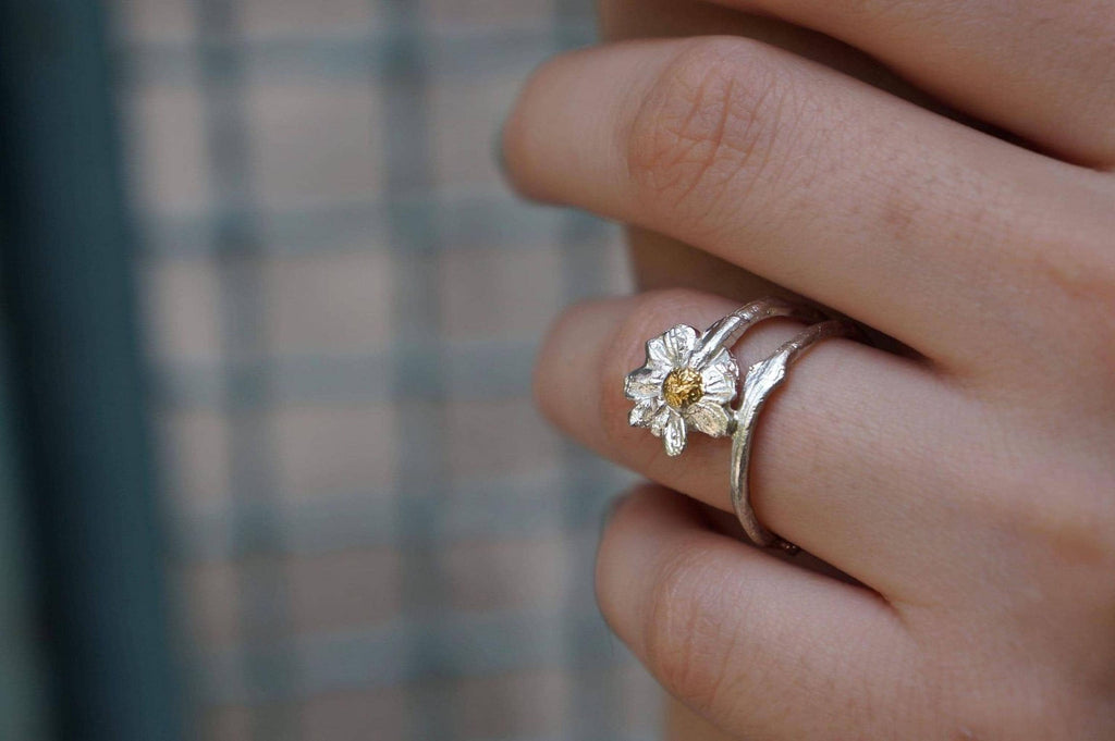 Real Chamomile Silver Ring, Handmade Nature Jewelry, Organic Flower Band, Gift for Energy & Resilience, Sustainable Sterling Silver 925-3