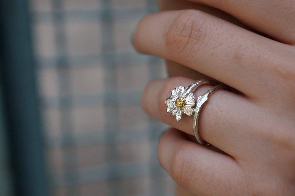Real Chamomile Silver Ring, Handmade Nature Jewelry, Organic Flower Band, Gift for Energy & Resilience, Sustainable Sterling Silver 925-3