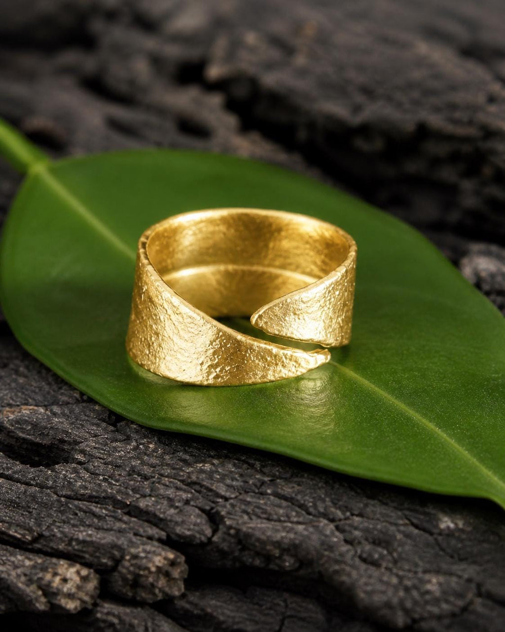 Real Olive Leaf Ring, Handmade Nature Jewelry, Organic Gold Band, Gift for Luck & Success, Eco Sustainable Brass-1