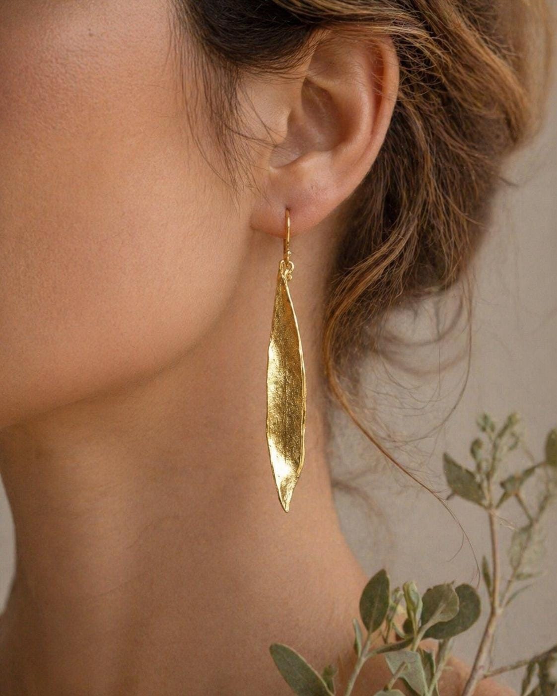 Gold Olive Leaf Earrings, 14K Gold Plated Jewelry, Dangle Earrings, Handmade Boho Jewelry Gift, Birthday Gift for Women, Nature Inspired-0