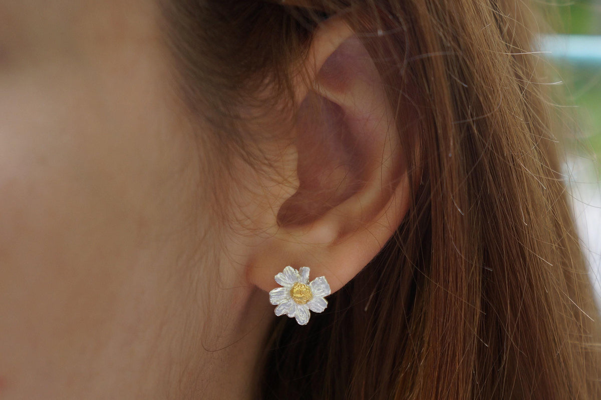Stud Chamomile Earrings for women, 925 Sterling Silver Jewelry, Real Dainty flower - Symbolizes healing, patience, and attracting wealth-0