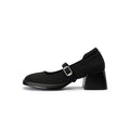 Lafayette Square Toe Mary Jane Pumps – Rhinestone Buckle Block Heel Shoes-0