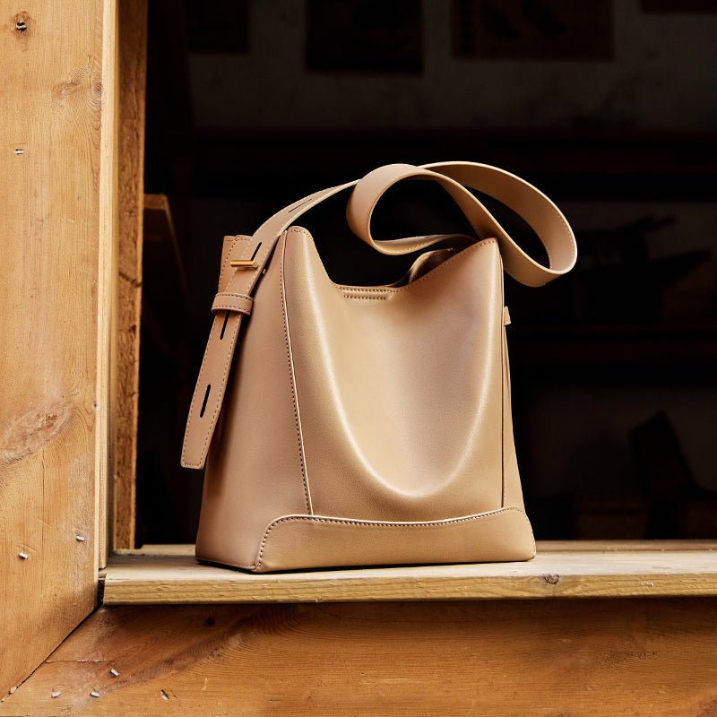 Luxe Genuine Leather Bucket Tote Shoulder Bag-1