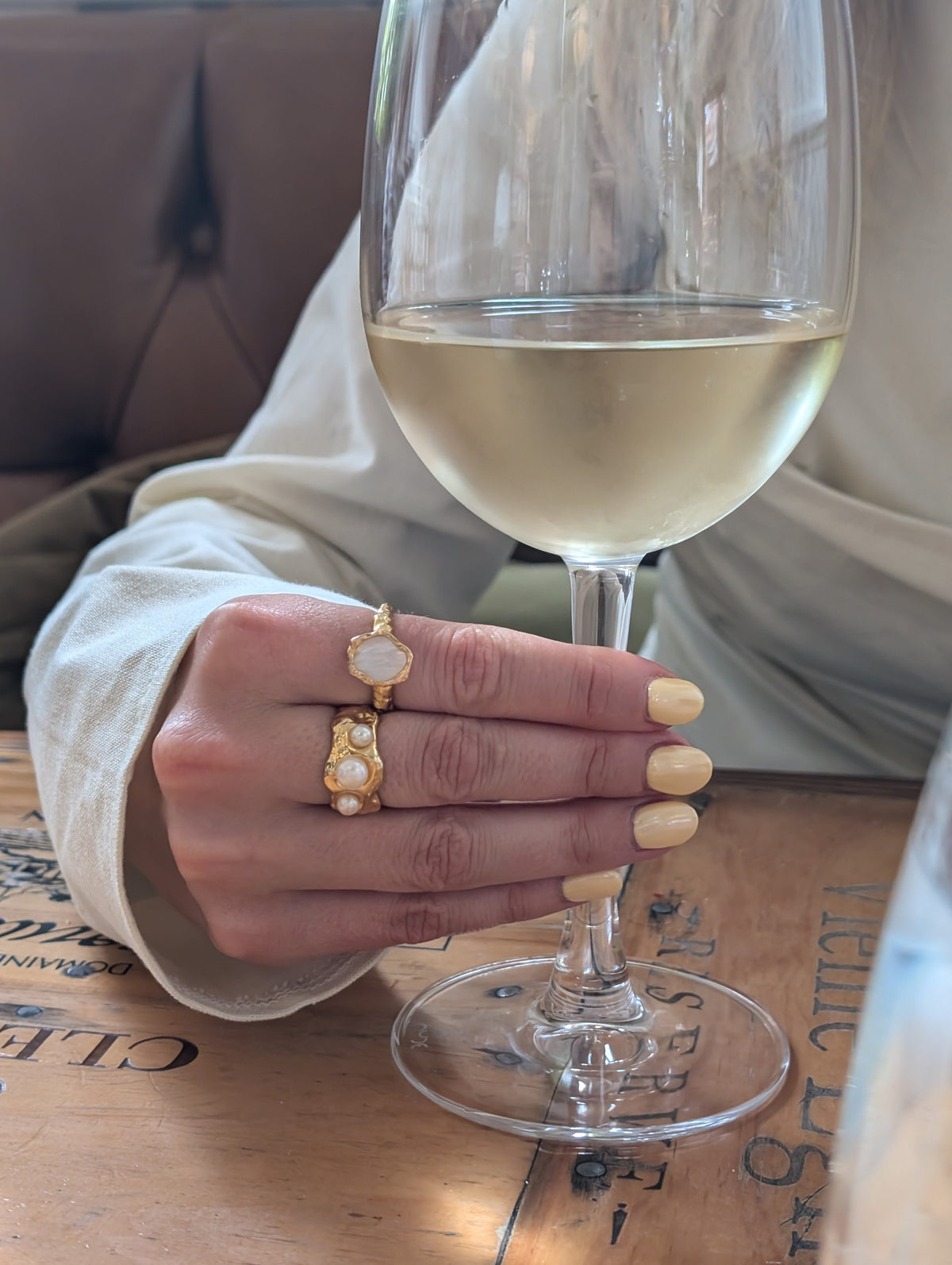 Gold Shelly Mother of Pearl Textured Bezel Ring-1