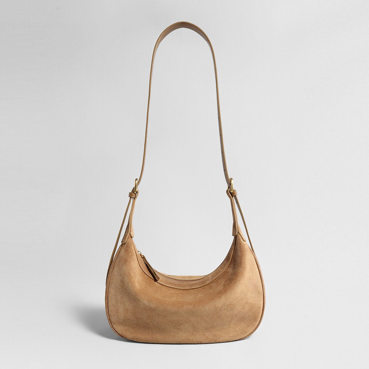 Suede Leather Crescent Hobo Bag – Dumpling-Inspired Silhouette with Adjustable Strap-2