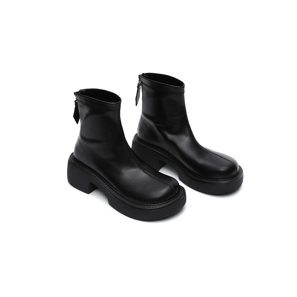 Women's Platform Ankle Boots – Black Leather Zip-Up-2