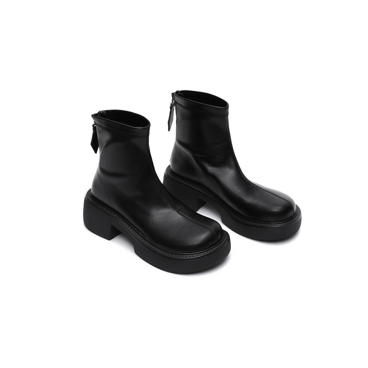 Women's Platform Ankle Boots – Black Leather Zip-Up-2