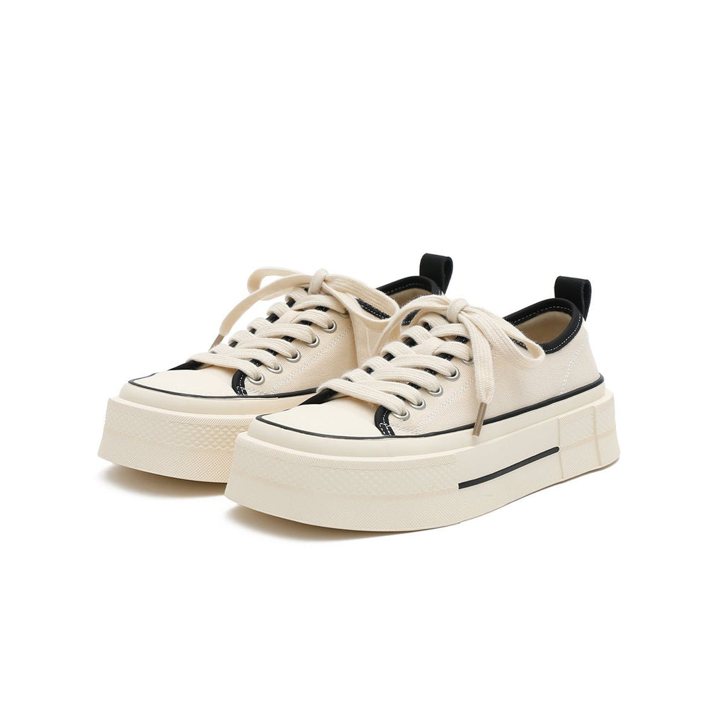 Women's Platform Canvas Low-Top Sneakers – Beige-1